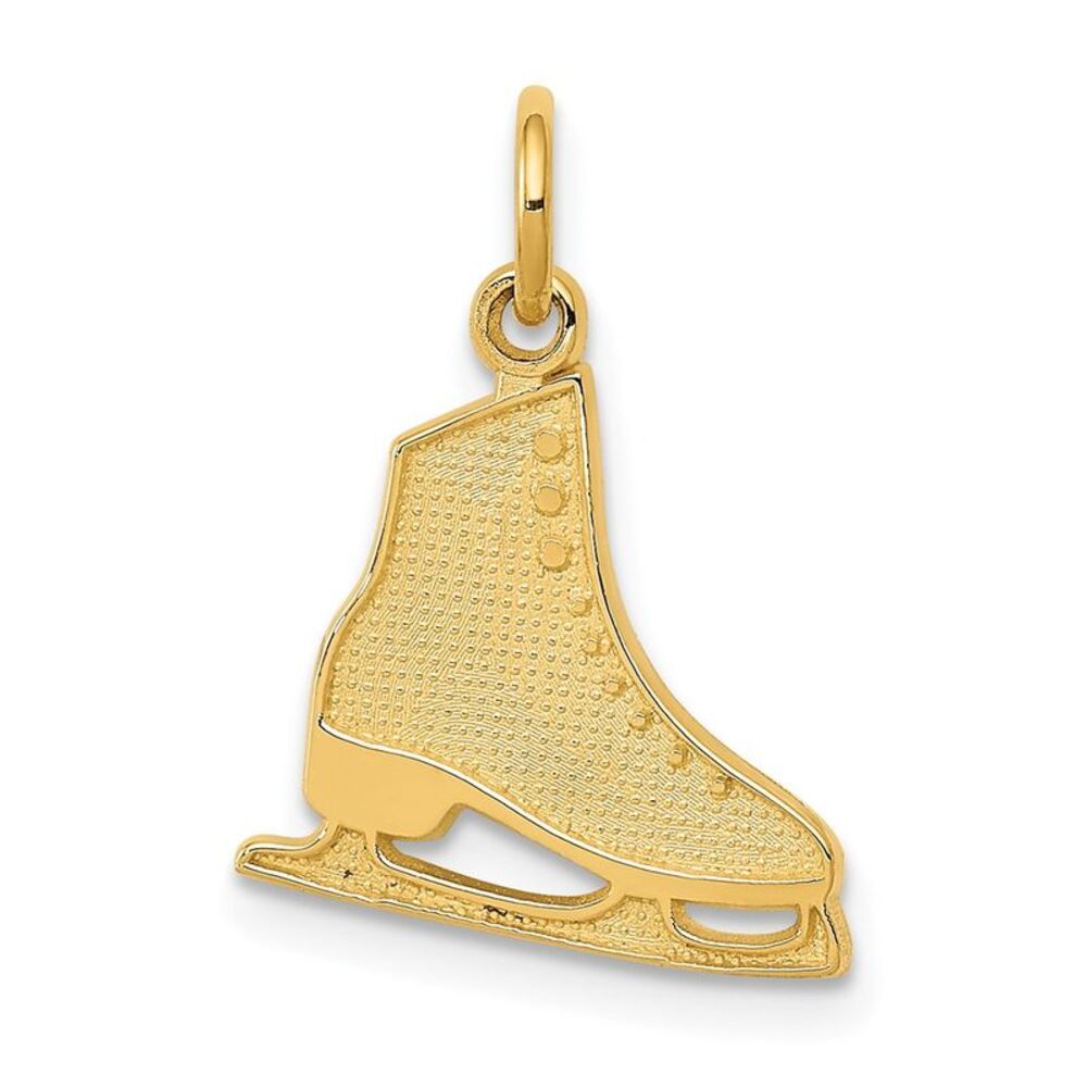 14k Yellow Gold Textured Flat Figure Skate Pendant